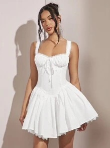 SHEIN BAE 女式蕾絲泡泡設計無袖褶皺背心裙