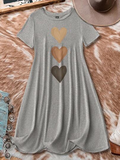 EMERY ROSE 女士心形图案圆领短袖修身迷你连衣裙休闲夏季