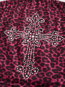 ROMWE Grunge Punk Sexy Leopard Print Strapless Top With Cross & Rhinestone Decoration For Women, Stretchy, School, For Carnival - Multicolor - View 3