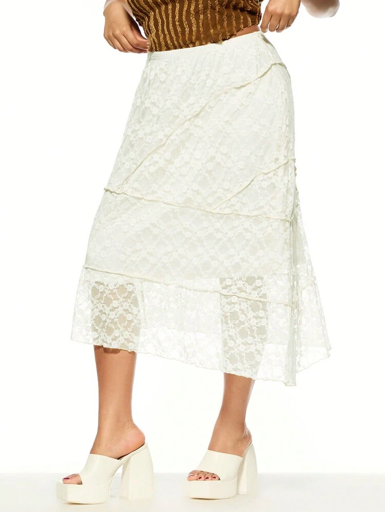 Summer Y2K Lace Elastic Waist Plus Size Women Skirt