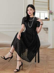 DAZY Đầm maxi cổ tròn tay ngắn màu trơn - màu đen - Xem 1