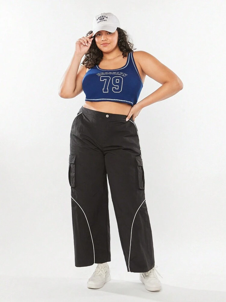 Plus Size Women Vintage College Pattern Printed Crop Tank Top With Letter Print For Summer