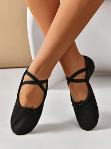 Children Solid Color Simple Cross Strap Dance Shoes - Black - View 4