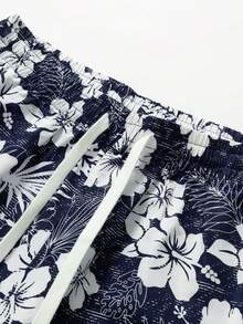 Pantalones cortos estampados con flores y plantas para vacaciones y tiempo libre para hombre - Azul - Ver 4