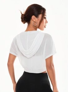 Menodora SHEIN Sport Áo khoác thể thao mùa xuân/hè có dây rút có mũ trùm đầu xuyên thấu dành cho nữ - trắng - Xem 2