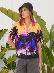 Forever 21 Áo Sơ Mi Nữ Tay Ngắn In Toàn Thân Cổ Bẻ Nút Trước Cho Mùa Hè Thường Ngày - Nhiều màu - Xem 5