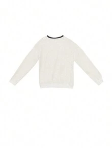 Sudadera holgada de manga larga con gráfico de letras, cuello caído y contraste de color para mujer - Gris - Ver 4