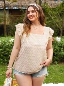 Dreamara Große Größen Damen Stoff Kurzarm Cover Up Urlaubs Lässig Stil locker geschnittenes Shirt mit quadratischem Kragen, bequem und atmungsaktiv - Weiss - Übersicht 4