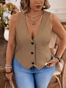 Calvaya Chaleco blazer casual de talla grande de unicolor para vacaciones