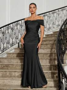 SHEIN Belle Twisted Design, Mermaid Hem, Asymmetrical Neckline Women Formal Evening Dresses (Heavy-Duty) Formal Ball Gown For Women - Black - View 3