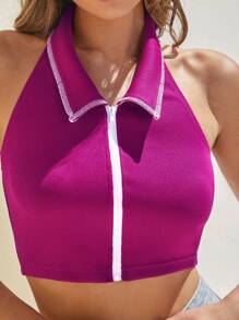 Forever 21 Women Summer Holiday Slim Fit Cropped Halter Top - Purple - View 3