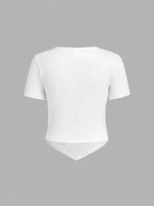 SHEIN Girlism Cô gái Tween Mát mẻ Phong cách đường phố Đan In Sao Vòng cổ Áo Và Dây rút Quần Chạy bộ - Đen và trắng - Xem 7