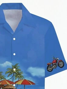 Manfinity RSRT Áo sơ mi nam ngắn tay in hình cây cọ mùa hè - Màu xanh lam - Xem 3