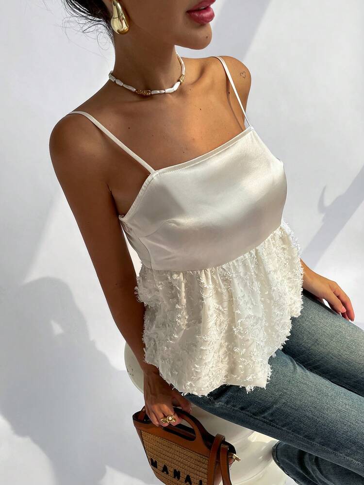 Firerie Women Solid Color Lace Patchwork Strapless Camisole Top For Spring/Summer - White - View 4