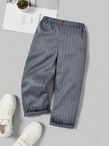 SHEIN سروال شبابي مخطط للسادة - رمادي - مشاهدة 1