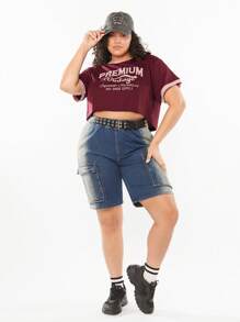 Forever 21 Plus Size Women Vintage College Printed T-Shirt For Summer - Burgundy - View 3