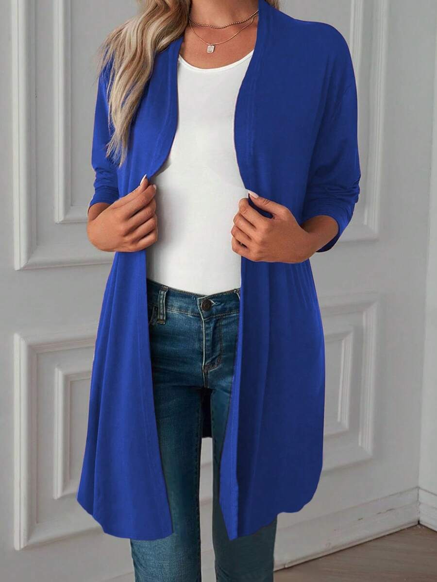 INAWLY Plus Size Women Spring Summer Solid Color Long Sleeve Open Front Loose Casual Jacket Fall Winter Cloth For Women Autumn - Blue - View 1