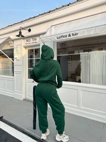 POPSWAY Hơn Đồ họa Chữ cái Thả vai Dây rút Áo Hoodie & Quần thể thao - màu xanh lá - Xem 2