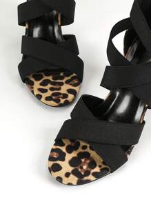 Sandálias gladiadoras femininas com estampa de leopardo multicolorida, tiras cruzadas nas costas, zíper, salto grosso e elástico, para a primavera/verão. Ideal para a estação chuvosa. - Multicolorido - Ver 5