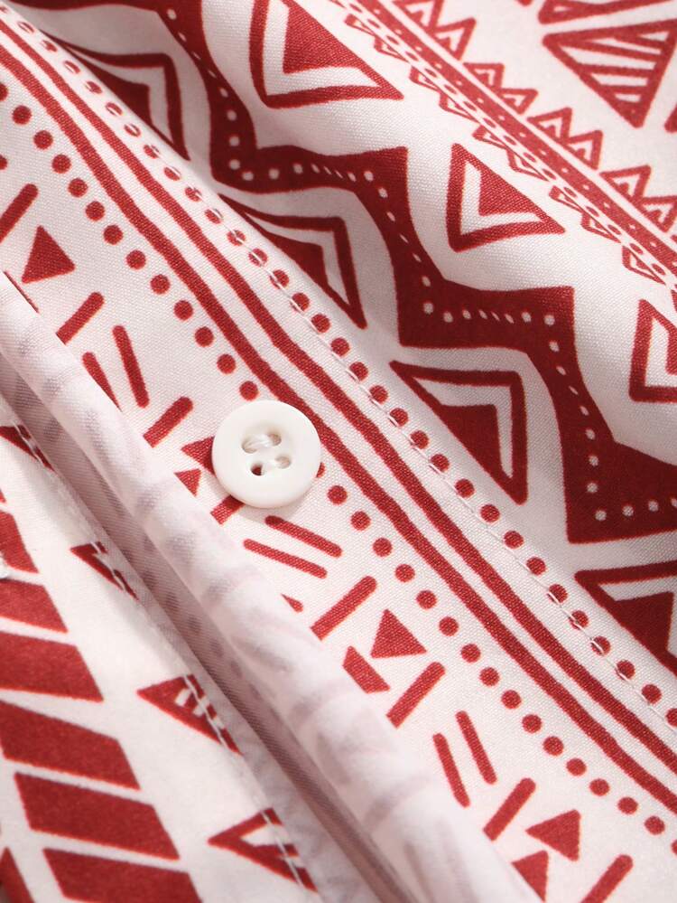 Women Holiday Casual Geometric Printed Short Sleeve Shirt Boho Cruise Women Outfits Vacation Outfits Women