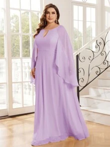 SHEIN Belle 大尺碼純色中空披肩袖優雅的伴娘服 - 紫丁香色 - 查看 7
