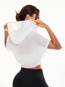 Menodora SHEIN Sport Áo khoác thể thao mùa xuân/hè có dây rút có mũ trùm đầu xuyên thấu dành cho nữ - trắng - Xem 5