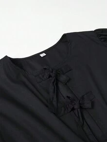 Lässiges Schwarzes Hemd Mit Puffärmeln Und Fliege Für Frühling/sommer