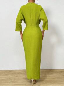 Calvaya Vestido con pliegues y cinturón de cintura para mujer con cuello en V a la moda