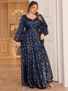 Đầm dạ hội dài tay bồng họa tiết hoa nhí cỡ lớn, thanh lịch, thích hợp cho tiệc prom, đám cưới, lễ tốt nghiệp, tiệc tối, kỳ nghỉ xuân. - Màu xanh hải quân - Xem 6