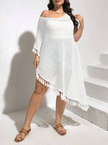 SHEIN Essnce 大码女式时尚休闲优雅夏季海滩度假夏威夷风格休闲女士罩衫连衣裙音乐会女装 - 白色 - 查看 7