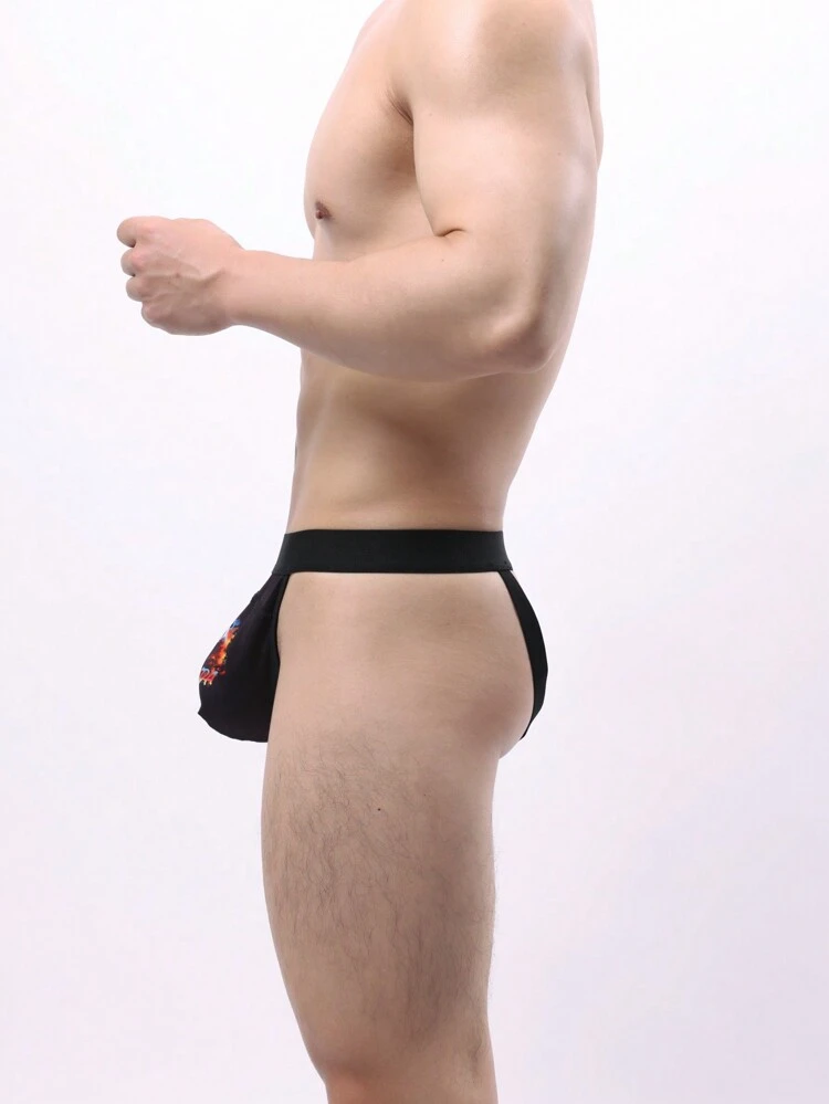 Men Panda Print Open-Bottom Thong Sexy Underwear