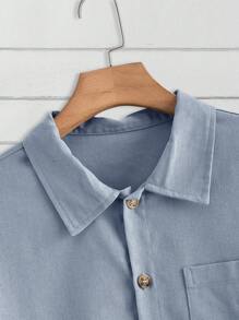 Claim Dot Men Shirt Collar Single-Breasted Solid Color Casual Short Sleeve Shirt And Shorts Set - Baby Blue - View 7