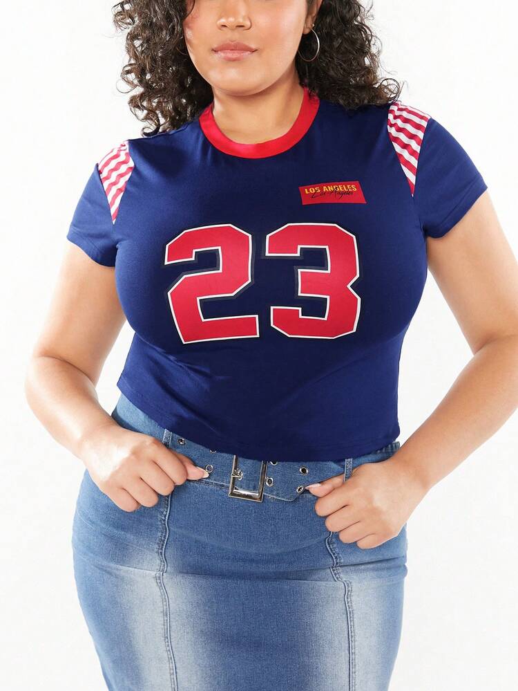 Summer Vintage College Printed Plus Size Women T-Shirt