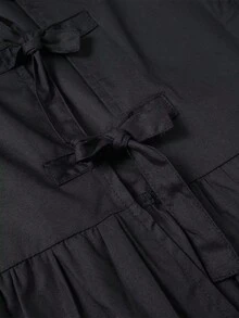 Lässiges Schwarzes Hemd Mit Puffärmeln Und Fliege Für Frühling/sommer