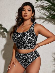 Swim Lushoire Plus Size Letni plażowy strój kąpielowy z kwiatowym nadrukiem Zestaw tankini