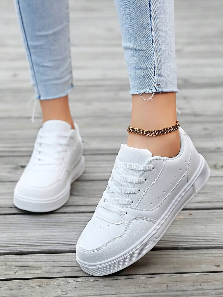 Zapatos de mujer casuales tipo tenis, suela plana suave y cordones para mayor comodidad, zapatos diarios ligeros y bajos