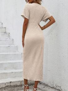 SHEIN Clasi Women Twist Knotted Solid Color High Slit Holiday SpringSummer Dress Maxi Women Outfit