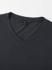 Manfinity Homme Herren Frühling Sommer einfarbiges V-Ausschnitt Langarm Lässig T-Shirt, für den Herbst