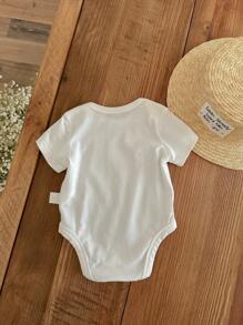 SHEIN Baby Girl Casual Simple Short Sleeve White Bodysuit, 4pcs/Pack, Perfect For Summer - White - View 6