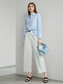 MOTF STUDIO CONTRAST BUCKLE DETAIL FOLD PLEATED STRAIGHT SUIT PANTS - White - View 9