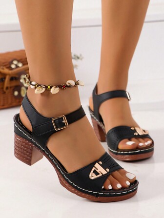 IH2 夏季女士新款時尚透氣空心法式高跟涼鞋