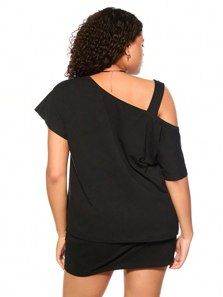 Plus Size Women Fashionable Y2K Punk 2pcs Summer Outfits