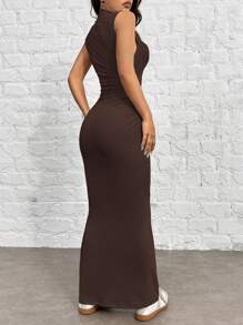 De Sirena Ajustado De Cuello Alto Tejido Para Mujer En Color Albaricoque - Marrón Chocolate - Ver 2
