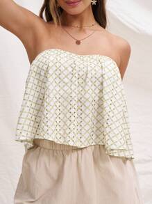 Soleia WYWH Vacation Women Casual Strapless Embroidered Open Back Top - Green - View 4