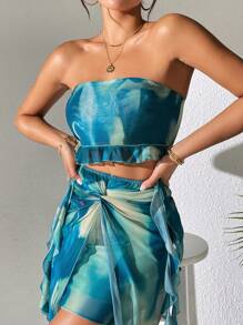 Chiquease Tie-Dye Mesh Ruffle Hem Strapless Top For Women - Multicolor - View 5