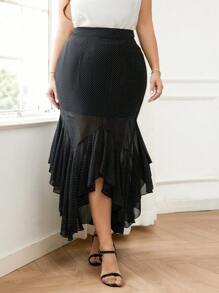 SHEIN Clasi Plus Size Solid Color Asymmetric Hem Elegant Summer Skirt