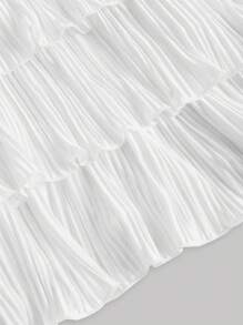 SHEIN MOD Blusa blanca de verano con volantes y plisados para niñas, estilo romántico