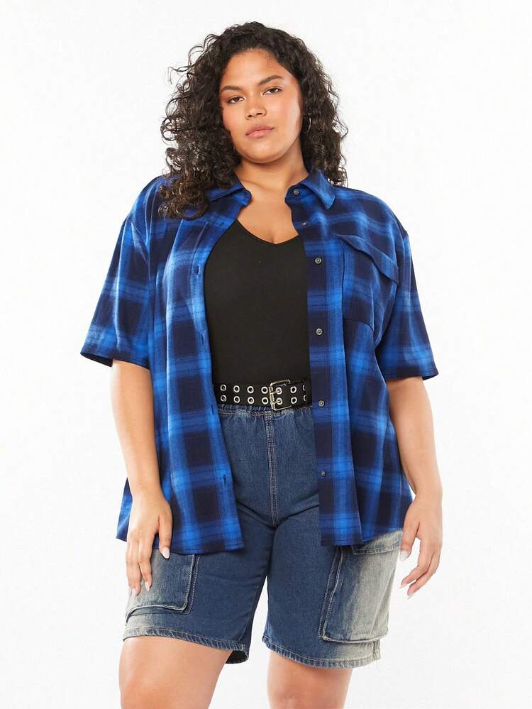 Plus Size Women Vintage Cardigan Shirt For Summer School Look