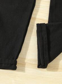 Pantalones vaqueros rectos de unicolor para niña preadolescente con bolsillo y cierre de botón