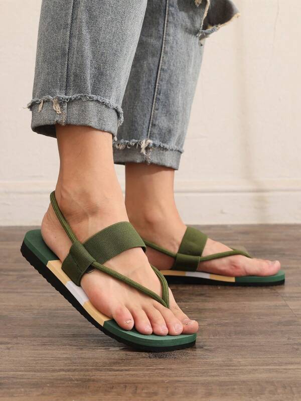 Sandalias casuales verdes sin cordones para hombres, zapatillas de casa con correa elástica y correas para los dedos del pie, para verano